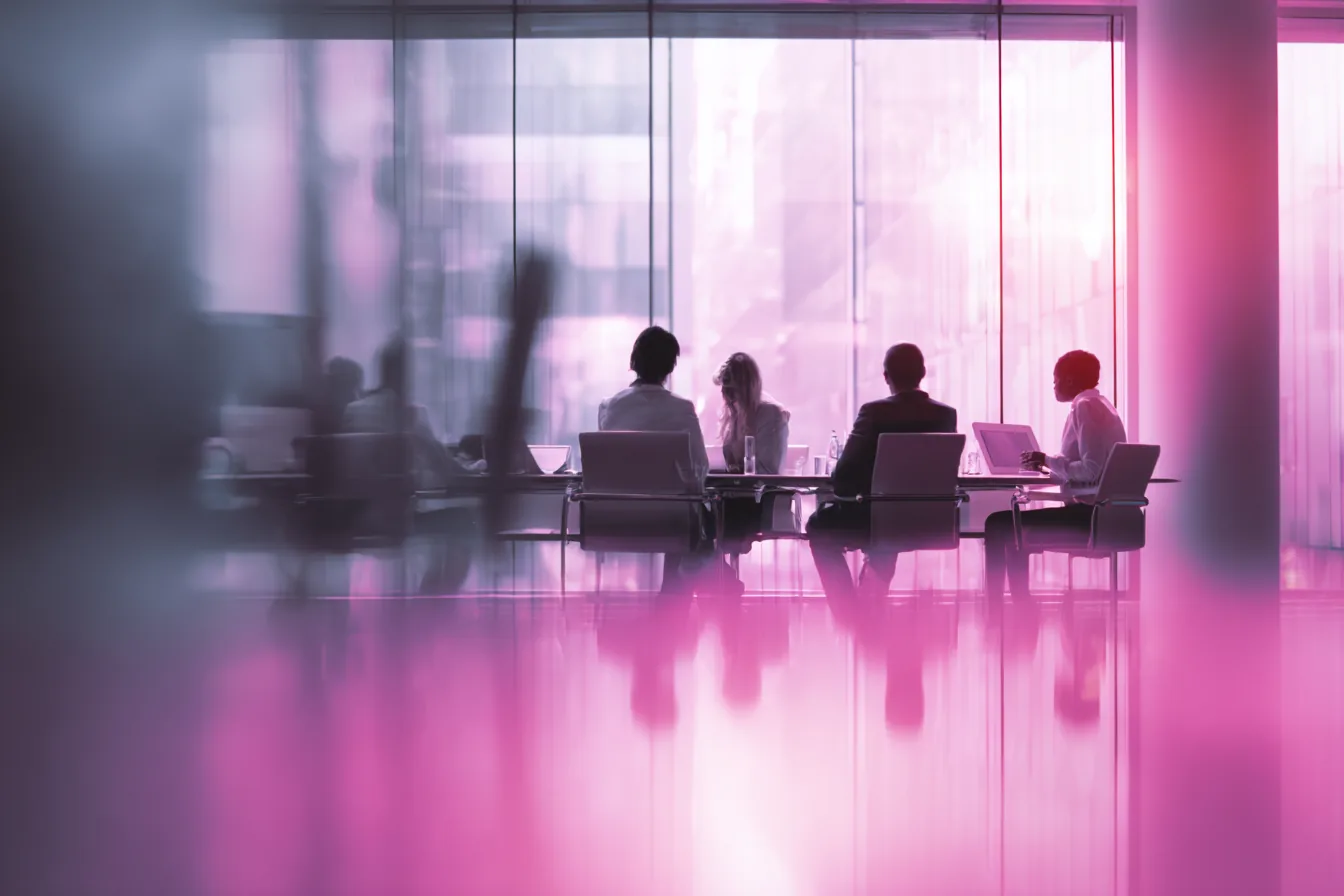 Healthcare leadership team in a budget review meeting