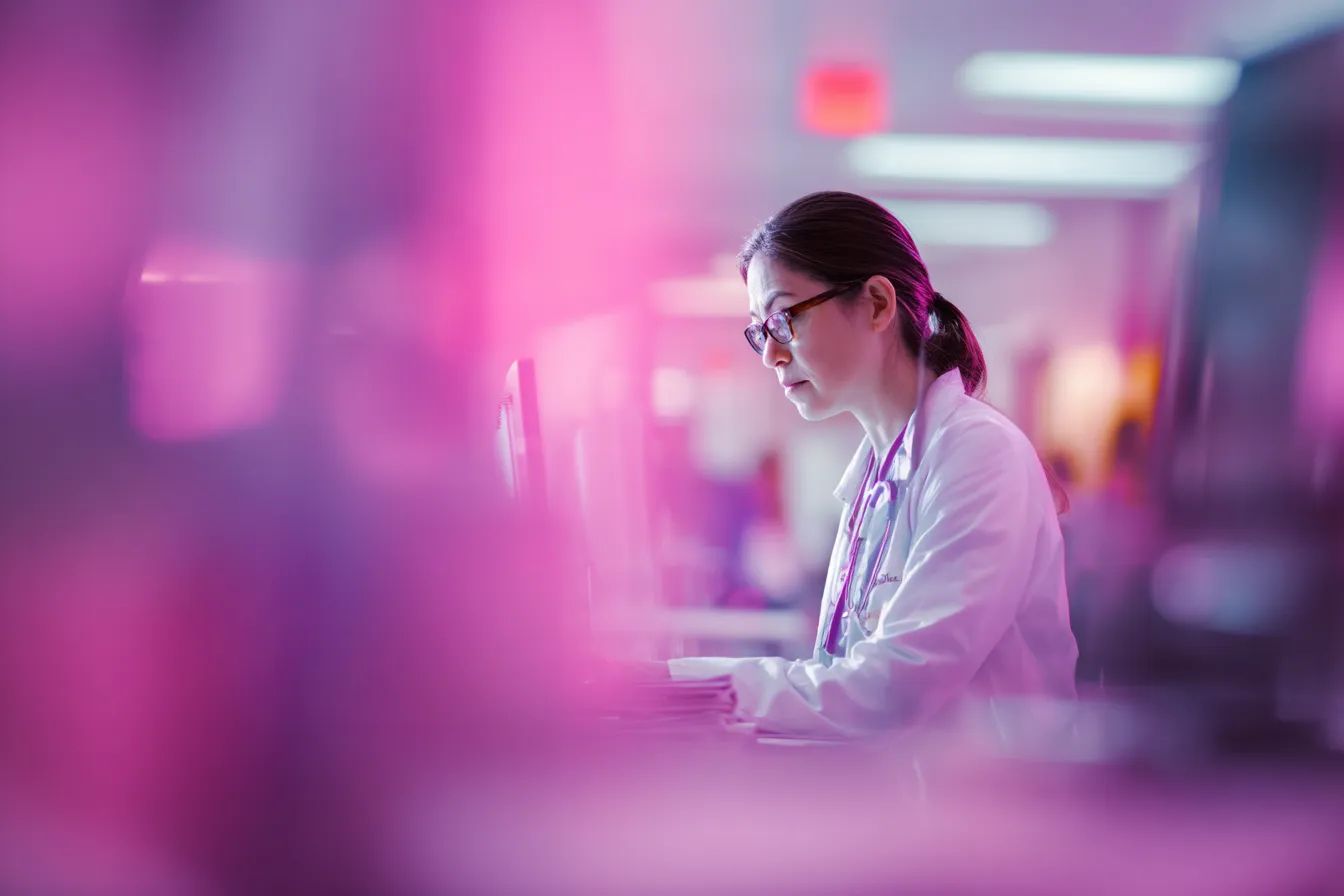 Physician reviewing data at clinical workstation