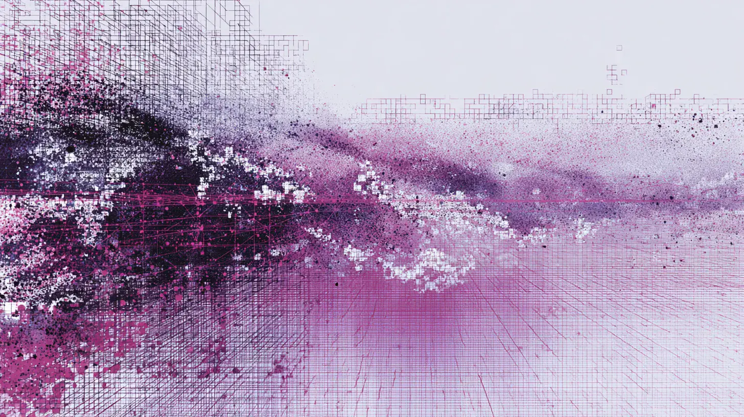An abstract intelligence horizon, particle data dispersing across a magenta grid, signals connecting into a single decision surface.